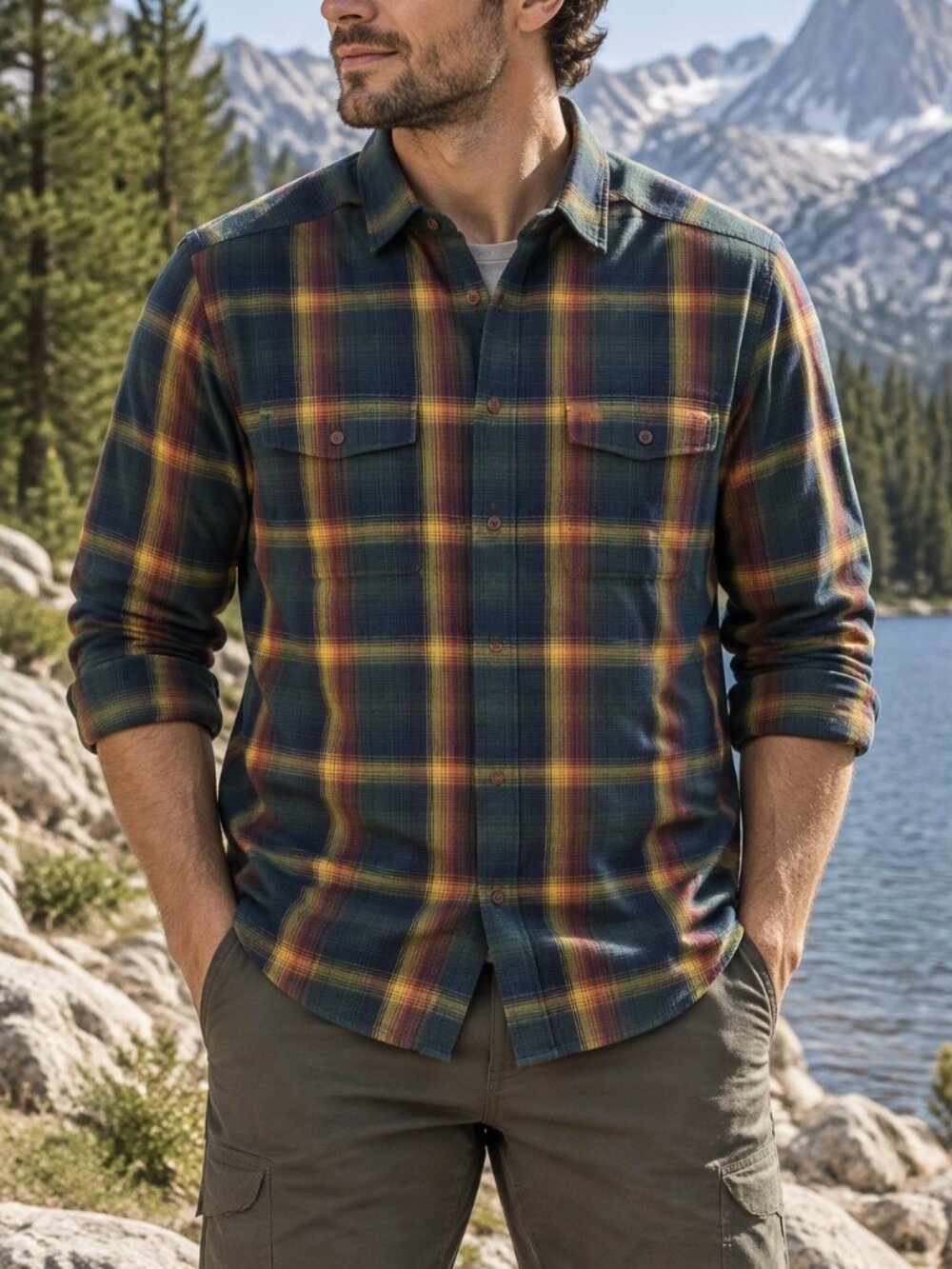 Orvis Fairbanks Plaid Long Sleeve 100 % Cotton Green Flannel Men's Size L